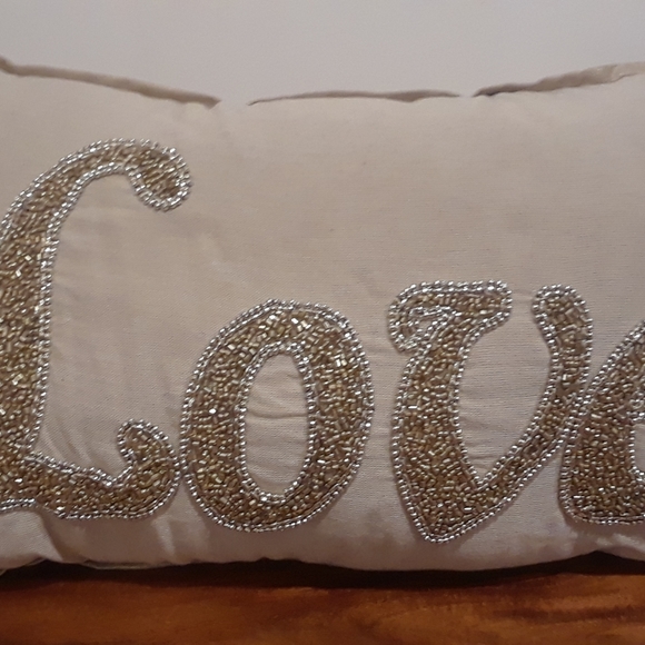 Other - Love Sequin Script Faux Linen Pillow, Egret Gold Other - Love Sequin Script Faux Linen Pillow, Egret Gold